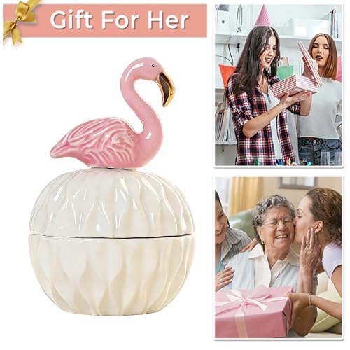 Flamingo Ceramic Jewelry Box, White Round Trinket Box with Pink Flamingo Lid for Rings Earrings, Cute Vanity Organizer for Women, Small Keepsake Box for Birthday Wedding Bridesmaid Presents - Image 5