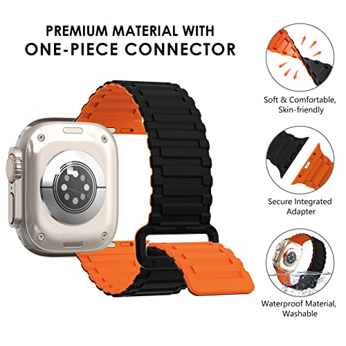 Wingle For Apple Watch Ultra Band 49Mm Series 8 Series 7 45Mm 44Mm 42Mm Men, Strong Magnetic Bands Bracelet Adjustable Silicone Sport Strap For Apple Watch Se 6 5 4 3 2 1 Iwatch Women,Black/Orange #TOP3