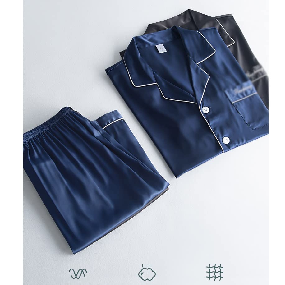 Ice silk pajamas men's thin short-sleeved shorts loose large silk high-grade sense home suit2