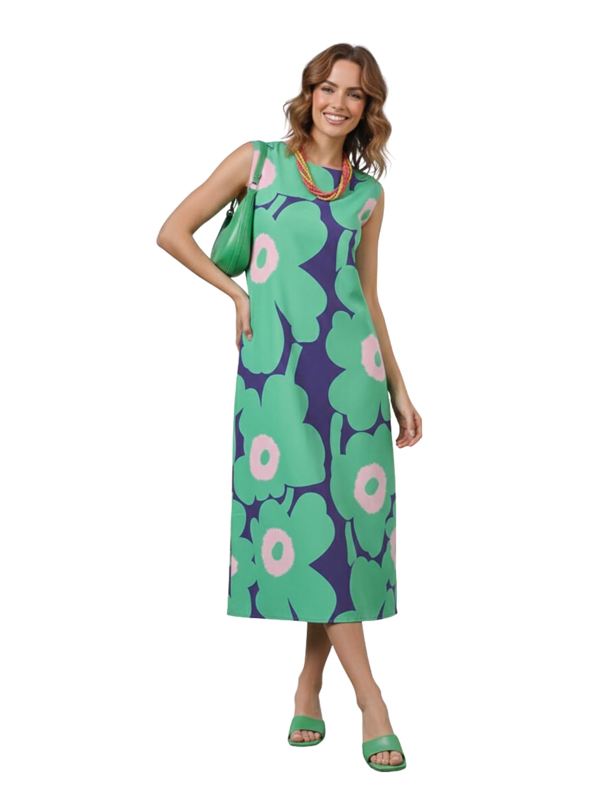 GRECIILOOKS Vestido de mujer para mujer, vestido de una pieza occidental sin mangas largo para mujer, vestidos de verano estampados casuales para playa y elegantes trajes de fiesta