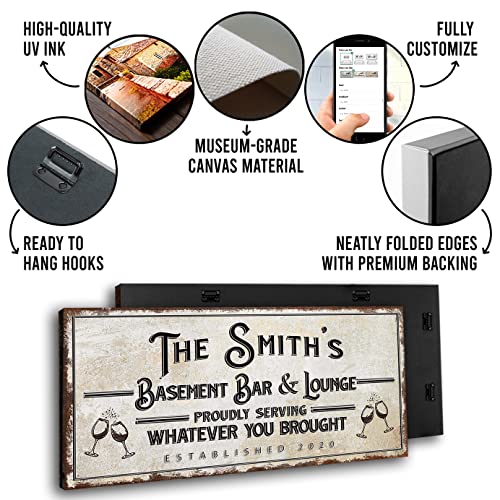 Tailored Canvases Bar Sign Custom Decor - Basement Bar And Lounge Proudly Serving Whatever You Brought - Canvas Wall Art Printable Personalized For Man Cave, Kitchen, Pub & Diner - Rustic Light, 60X30In #TOP1