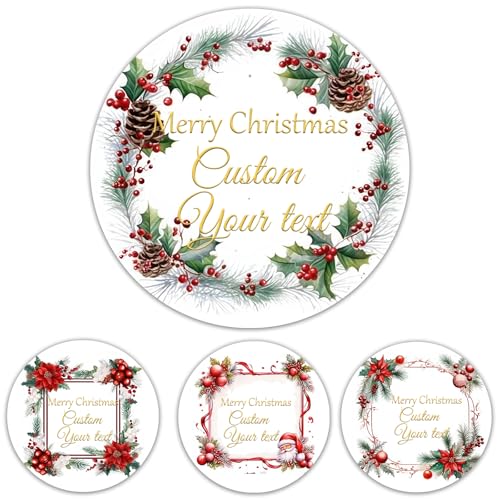 Etiquetas adhesivas personalizadas de Navidad redondas para regalo con fuente dorada metálica, calcomanías impermeables para fiestas de cumpleaños, etiquetas de recuerdos de vacaciones