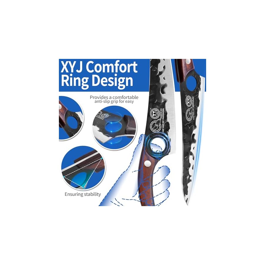 XYJ Professional Serbian Chef Knife Set with Roll Bag, Japanese Culinary Knives, Meat Cleaver, Kitchen Chopping Knife, and Protective Sleeves, Perfect for Home Cooking or Outdoor Camping (12)