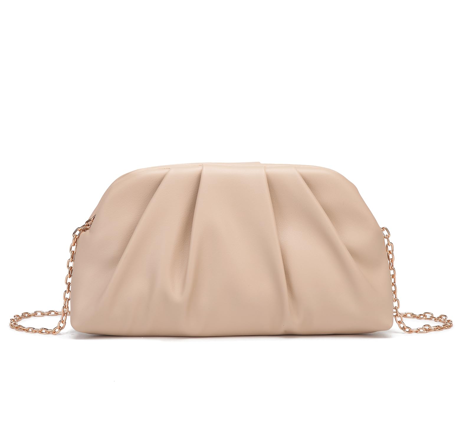 Dreubea Women's Fashion Cloud Shape Evening Bag Charming Fold Leather Clutch Handbag with Chain