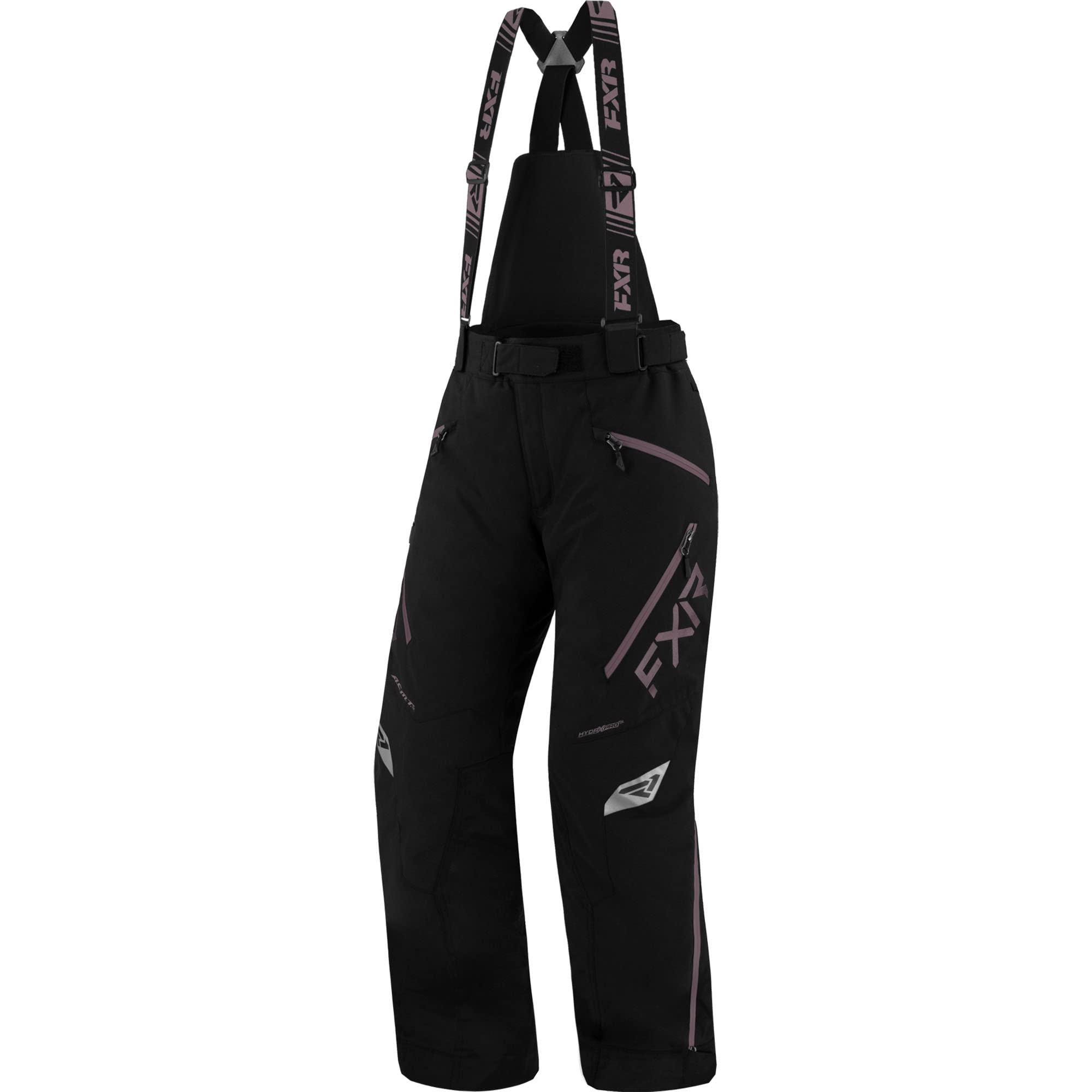 FXRWomens Edge Snowmobile Pants Thermal Insulated Black/Muted Grape Snow Bibs - 10