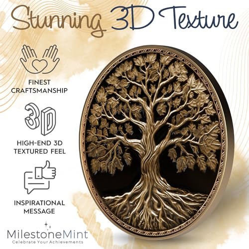 Image of MilestoneMint Affirmation Sobriety Coin Tree of Life Gift Set | Anniversary Sobriety Gifts for Men & Women | AA Coins and Medallions with Token Capsule, Stand & Card | 3D Texture, Recovery AA Chips