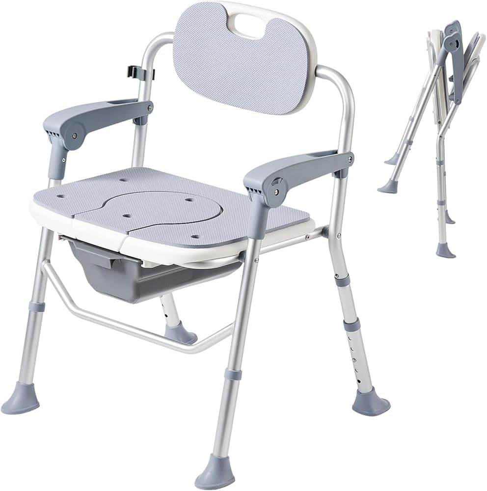 BHGFYXBS Commode Chair For Seniors, Toilet Chair With Armrests And Backrest, Height Adjustable, Widening, Robust Design,Gray,Gray,Gray