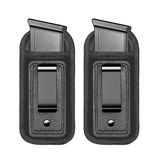 2-Pack Universal Magazine IWB Concealed Carry Holster, Single Double Stack Mags Pouch for Glock 17 26 43 Sig 1911 S&W M&P 9mm .40 .45 Fits 7 10 15 Round Ammo Clips for Pistols