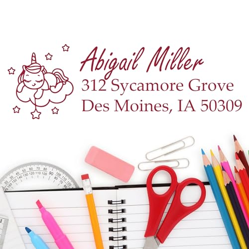 Opalescent Opalshine Unicorn Wood Handle Address Stamp - Custom Stamp
