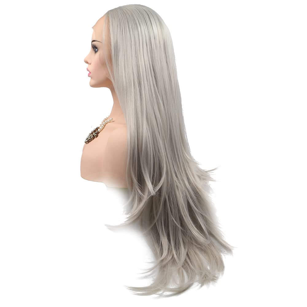 Grey Wig Light Silver Gray Platinum Blonde Lace Front Wig Natural Straight Soft Heat Resistant Fiber Hair Wigs For Women Daily Party Holiday