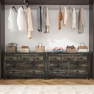 Farmhouse 7 Drawer Dresser for Bedroom, Antique Double Dresser & Chest of Drawer with Vintage Handle and Storage, Wood Rustic Dresser Organizer for Living Room, Hallway(Dark Rustic Oak) Farmhouse 7 Drawer Dresser for Bedroom Antique Double Dresser Chest of Drawer with Vintage Handle and Storage Wood Rustic Dresser Organizer for Living Room HallwayDark Rustic Oak