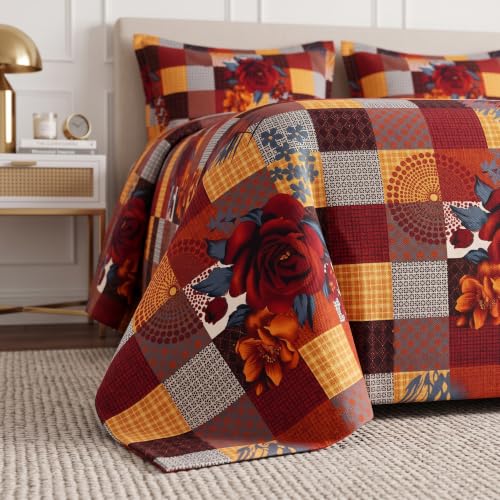 Image of VAS COLLECTIONS 240 TC Cotton Double Bedsheet with 2 Pillow Covers, Ultra Soft & Breathable Bed Sheet Set, Skin Friendly, Fade Resistant, Easy Care Bedding, 90 x 100 Inches - Golden Amber