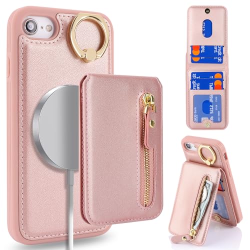 Porte carte iPhone 7 coque magnétique étui antichoc or rose