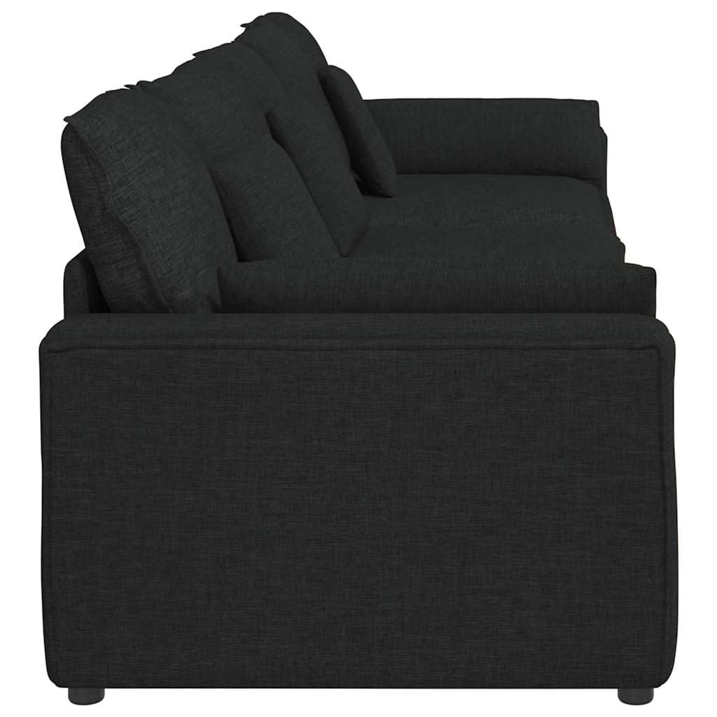 Modułowa sofa z poduszką, czarna, tapicerka materiałowa, 324 x 105 x 64 cm, 3-częściowy mebel do siedzenia z podłokietnikami i częścią środkową, sofa do rozbudowy do salonu