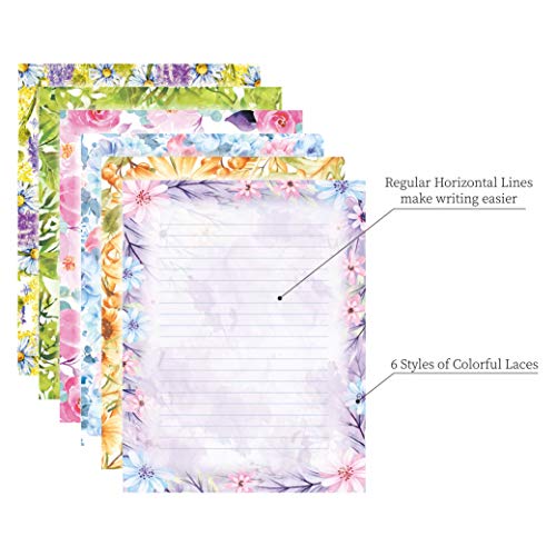 Stationary Writing Paper with Envelopes - Flora Stationery Set with Lined Letter Writing Paper, 48 Sheets + 24 Envelopes, 8.5 x 11 Inch of Each Stationary Paper - Thumbnail 7