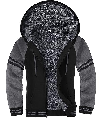 Image of Little Beauty Hoodies for Men Zipper Jacket Fleece Sherpa Lined Winter Wool Heavyweight Sweashirts