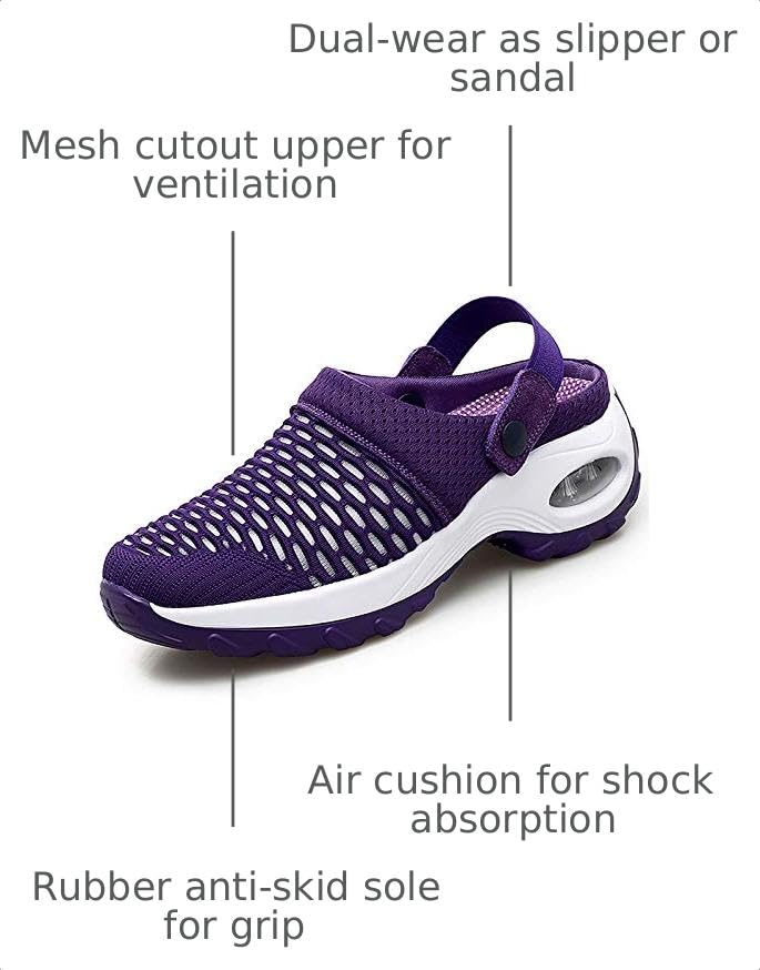 Image of Trsorini Mules Clogs for Women Summer Air Cushion Platform Mesh Mules Sneaker Sandals for Female Lightweight Beach Shoes Outdoor Slippers Walking Shoes
