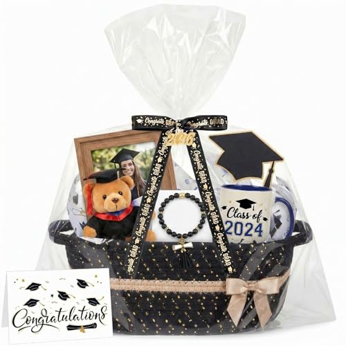 Colingmill Gift Basket for Graduation Empty Woven Basket with Gift Bag Bow and Tissue Paper Decorative Rope Baskets for 2026 Grad Keepsake Gifts 14x 10x 5.5(Black)