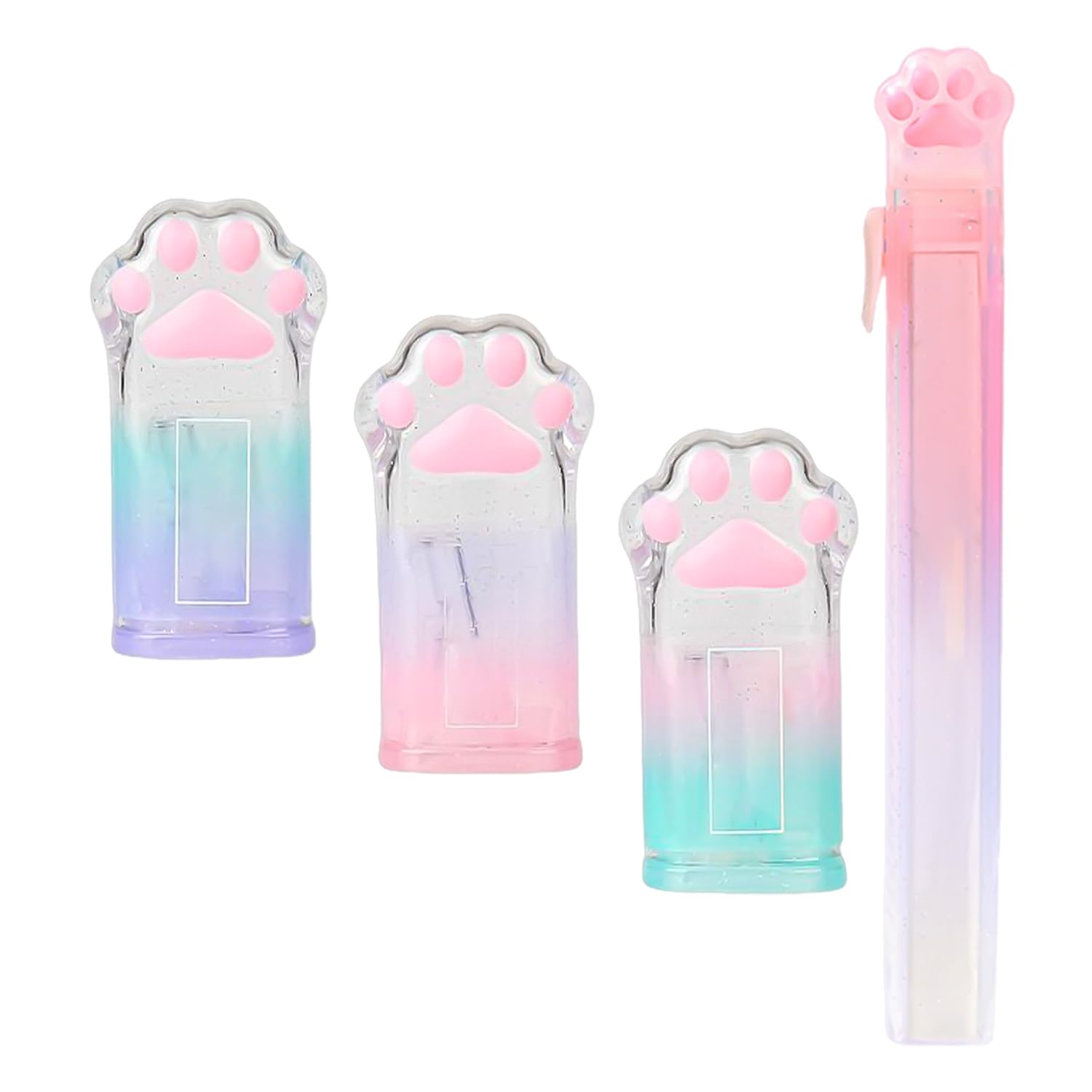 Oodjvn Gradient Color 3 Pieces Of Cat's Claw Pencil Sharpener And 1 Piece Of Eraser, Cute Manual Pencil Sharpener, Pencil Sharpening Tool, Student Learning Stationery.