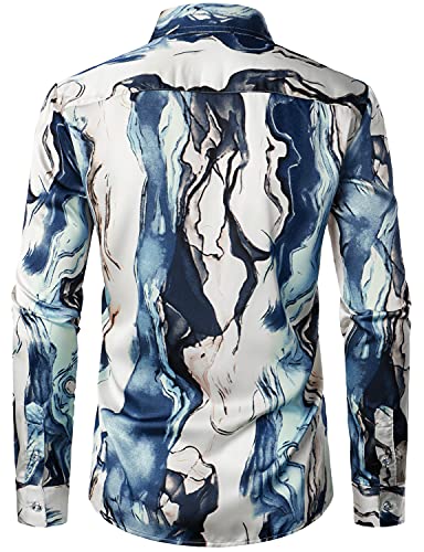 ZEROYAA Men's Hipster Printed Slim Fit Long Sleeve Button Up Satin Dress Shirts2