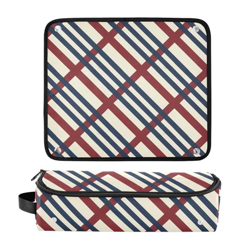 Bolso de viaje y tapete resistente al calor para herramientas de cabello en rayas rojas y azules miniatura 3