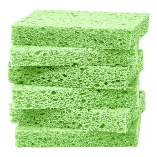 ARCLIBER Cellulose Sponges, Heavy Duty Scrub Kitchen Sponge, Clean Tough Messes Without Scratching, Pop Up Eco Sponges DIY Green (6 Pack), TBWS-10006-Gr