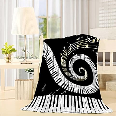 Flannel Fleece Bed Blanket 40 x 50 inch Music Decor Throw Blanket Lightweight Cozy Plush Blanket for Bedroom Living Rooms Sofa Couch - Abstract Musical Notes with Piano Cover