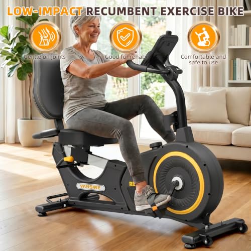 Image of VANSWE Recumbent Exercise Bike for Home Seniors with 450 LB Weight Capacity | Fit 5'1 inch-6'4 inch, Bluetooth App Connectivity, Whisper Quiet(<10DB), Back-lit LED Display & Pulse, Easy Assembly, Joint Friendly