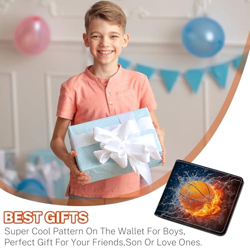 Image of Boys Wallet for Kids, Teen Boy Basketball Wallets 9-12 8-10 8-12, Cool Novelty Leather Bifold Rfid Blocking Purse Coin Pocket Zipper Id Window for Children Male Youth Guys Birthday Gifts