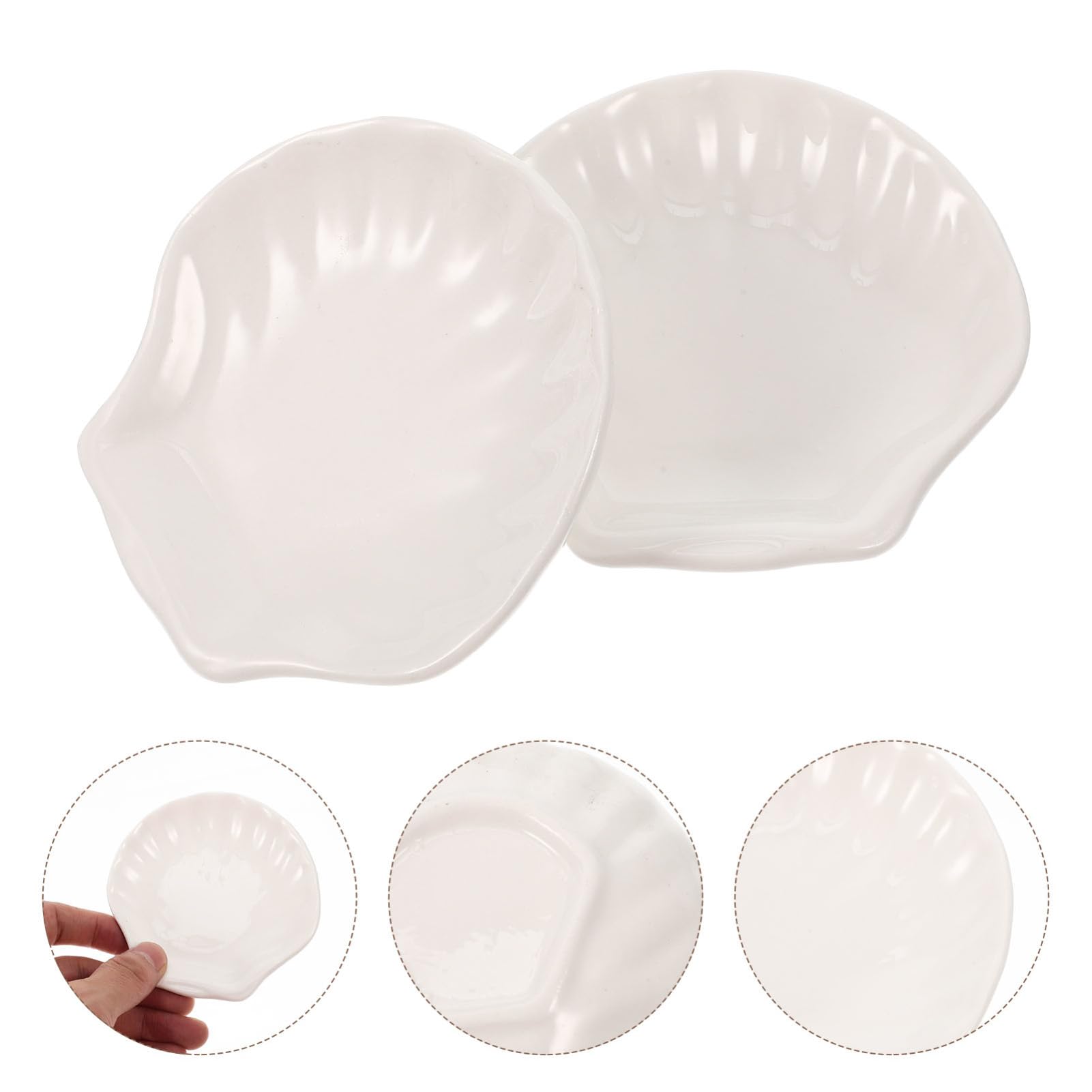 Assiette à Goûter en Céramique 6Pcs, Plat Coquille Blanc