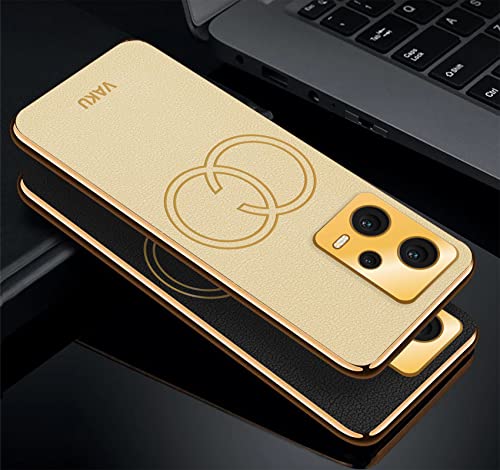 Image of Vaku Luxos Skylar Back Cover Case for Xiaomi Redmi Note 12 5G with Leather Pattern Design Gold Electroplated Soft TPU Cover| Shockproof Protective Case - Black