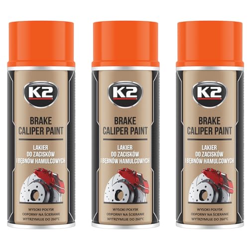K2 Pintura para Pinzas de Freno Anticalórica Pack de 3 Color Naranja Alta Resistencia a Temperaturas hasta +260°C 400 ML