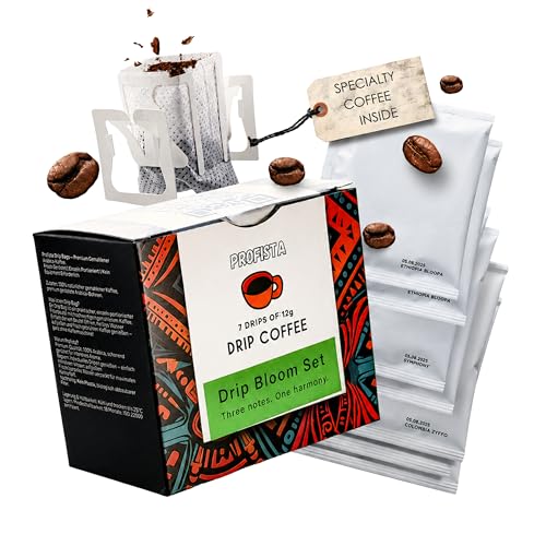PROFISTA Probierbox mit 7 Drip Coffee Kaffeepulver 100 % Arabica Bohnen Geschenke Box mit 3 Sorten,Kaffee Geschenkset für Männer Drip Coffee Bag,Kaffeegeschenke für Kaffeeliebhaber (Drip Bloom Set)