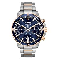Bulova Men's Marine Star 'Series C' Chronograph Quartz Watch, Luminous Markers, Rotating Dial, 200M Water Resistant, 45mm, Two Tone Rose Gold/Blue Dial, One Size, Chronograph,Quartz Watch