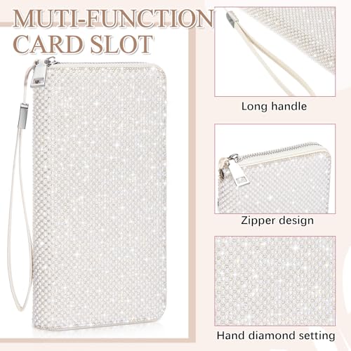 Image of MotiMind White Bling Gift Glitter Sparkly Wallet for Women Rhinestone /Pearl Wallet RFID Blocking Phone Purse Gifts for Mother's Day (Pearl)