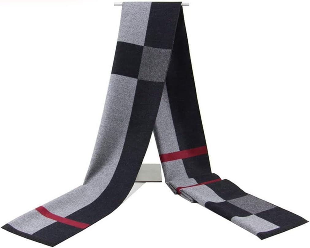 Fashion Winter Men's Scarf Warm Black Gray Business Scarf Cashmere Plaid All-Match Scarf Men(Black)