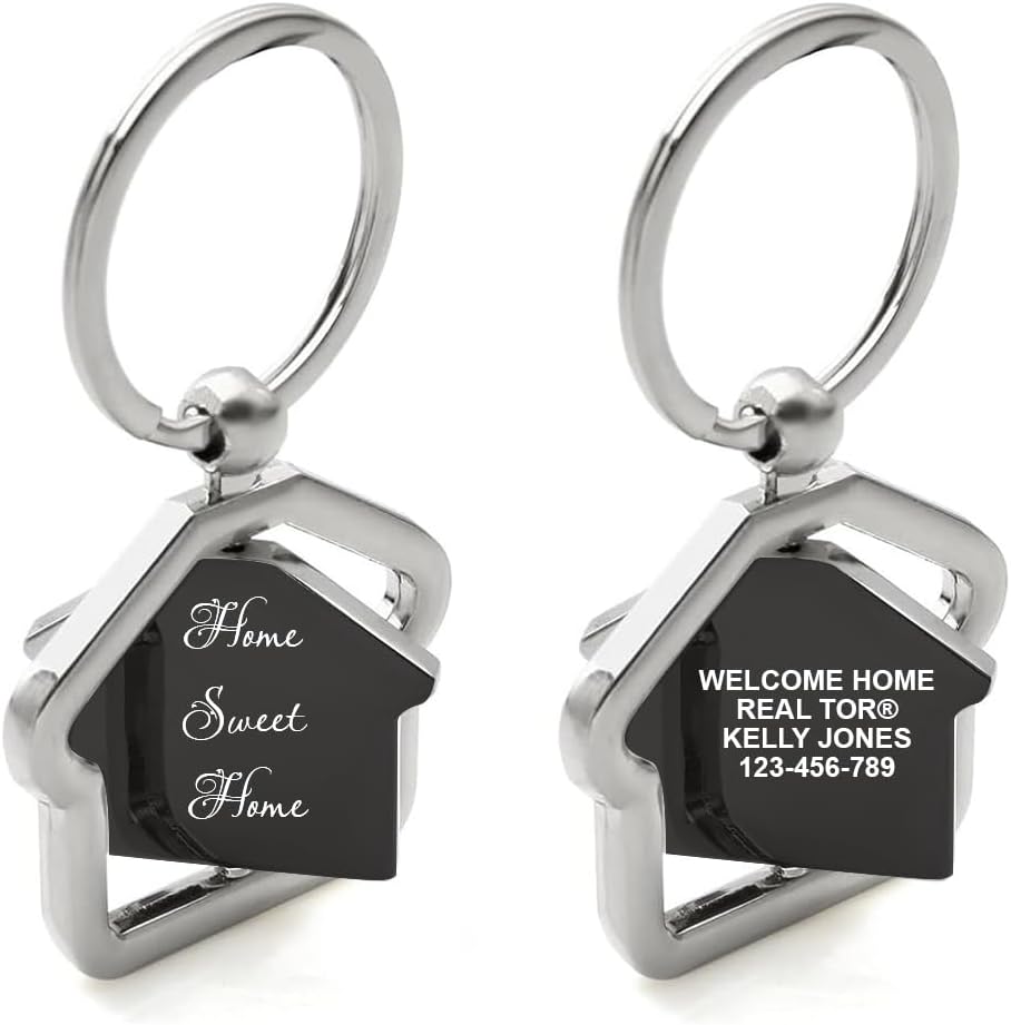 Giftana Personalized Home Keychain for Men and Women, Personalised 360 Degree Rotating Keychains, Customized House Design Key Chains Keyring Real Estate Gifts Buying and Selling Keychain (Pack of 10)