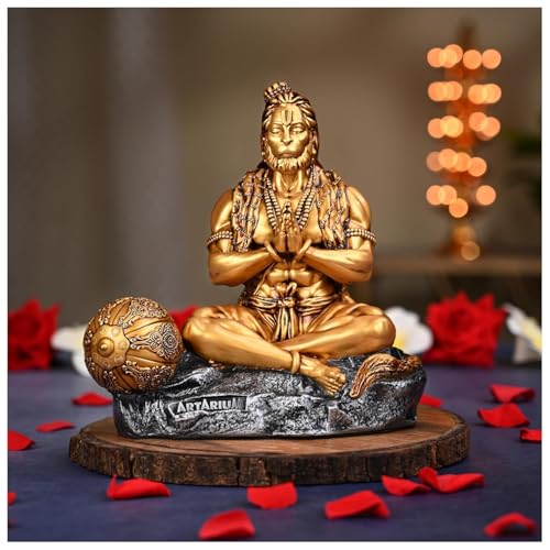Image of Artarium Mahabali Hanuman Idol (7.48 Inch), Resin Bajrangbali Murti for Home Temple & Office Decor, Meditating Hanuman Ji Statue Showpiece for Pooja & Gifting