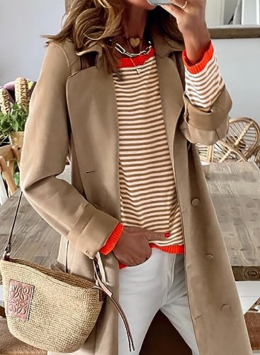 Image of Womens Striped Lightweight Cotton Sweaters Long Sleeve Crew Neck Color Block Casual Knitted Pullover Tops