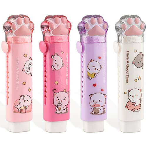 GALEPEE Radiergummi 4 Stück Radiergummi Kinder Katzenpfoten Radierer, Radiergummi Kinder Mitgebsel Push Pull Gummi Radiergummi für Kinder Schule Bürobedarf Schreibwaren Cover