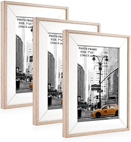 Metrekey 5x7 Picture Frame (3 Pack, Natural Woodgrain), Photo Frame 5x7 for Table Top Display and Wall Mounting Definition Glass Photo Frames