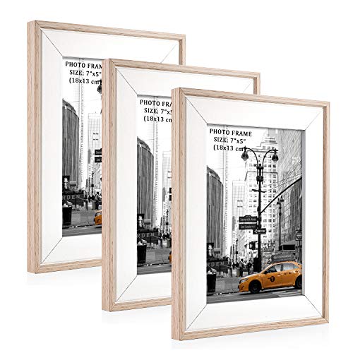 Metrekey 5X7 Picture Frame (3 Pack, Natural Woodgrain), Photo Frame 5X7 For Table Top Display And Wall Mounting Definition Glass Photo Frames #TOP29