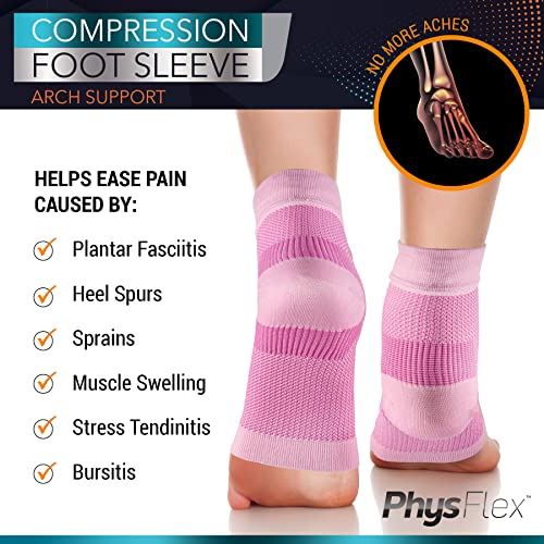Physflex Compression Socks For Plantar Fasciitis, Achilles Tendonitis Relief - Ankle Compression Sleeve For Heel Spurs, Foot Swelling & Fatigue - Arch Support Brace For Everyday Use (Pink, Medium) #TOP7