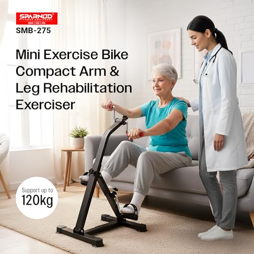 Image of Sparnod Fitness SMB-275 Arm & Leg Mini Exercise Bike, Manual Pedal Rehabilitation Exerciser, Adjustable Resistance, Compact Design with Non-Slip Pedals, Steel Frame, 120kg Capacity