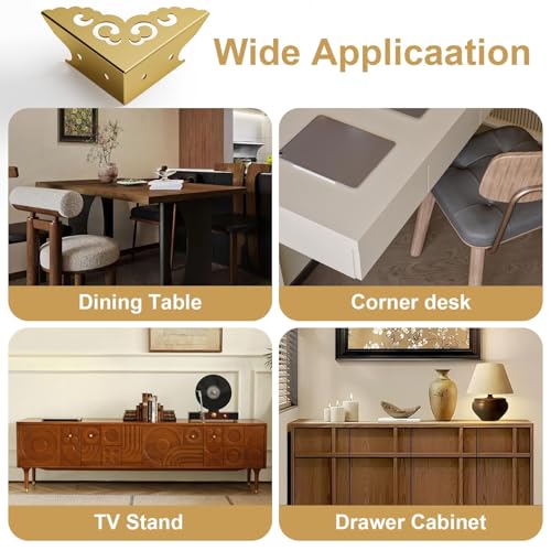 Image of 4 Pcs Corner Protectors for Furniture,Retro Style Guard Cabinet Furniture Corner Bumpers for Jewelry Box Gift Box Wooden Case Cabinet Furniture Decorative (Gold)