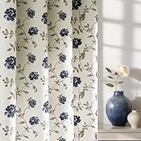 Beauoop Floral 100% Blackout Curtains 84 Inches Long 2 Panels for Bedroom Living Room Blue Brown on Beige Vintage Rose Flower Patterned Room Darkening Thermal Soundproof Grommet Window Drapes, 52X84
