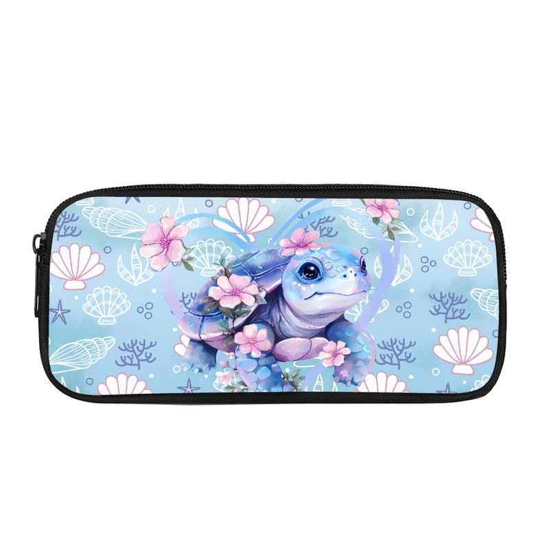 Kuiaobaty Sea Turtle Print Pencil Case for Kids Children Ocean Shell Printed Pencil Pouch, Blue Durable School Office Supplies Storage Bag — image 1