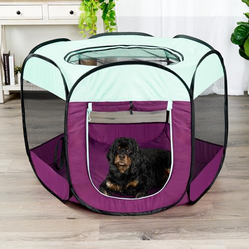 Image of Furhaven Portable Pet Playpen for Dogs & Cats, Extra Large Indoor Kitten Playpen with Mesh Sides, Foldable Dog Playpen for Small Dogs, Pop Up Travel Dog Pen, X-Large, Pet Crate with Mesh Sides, Navy