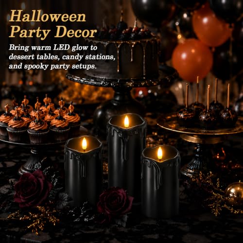 Image of Homemory Orange Drip Real Wax Flameless Candles with Remote Timer, Set of 3