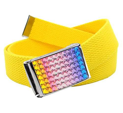 Build A Belt Girl's 1.25" Wide Rainbow Rhinestone Flip Top Belt Buckle with Canvas Web Belt2